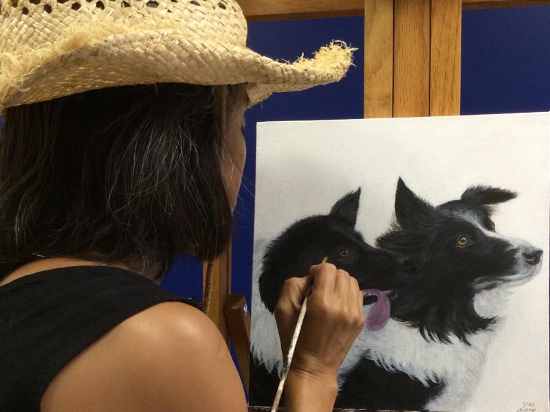 Border Collies painting in progress.